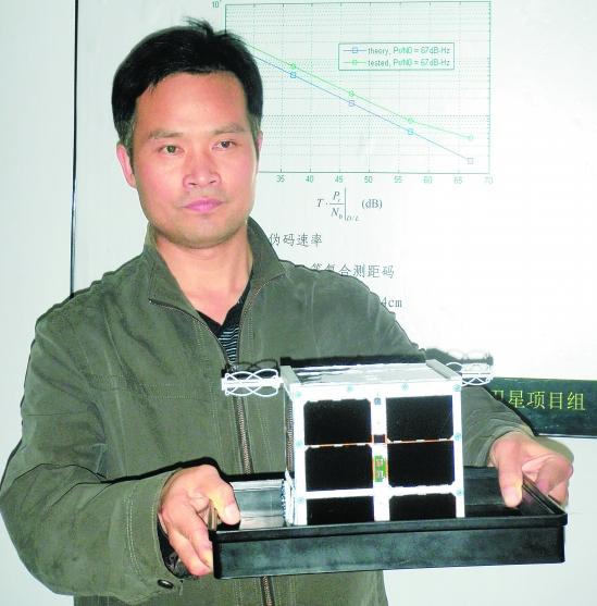 Цзинь Чжунхэ с технологическим экземпляром КА "Чжэда писин-1A".