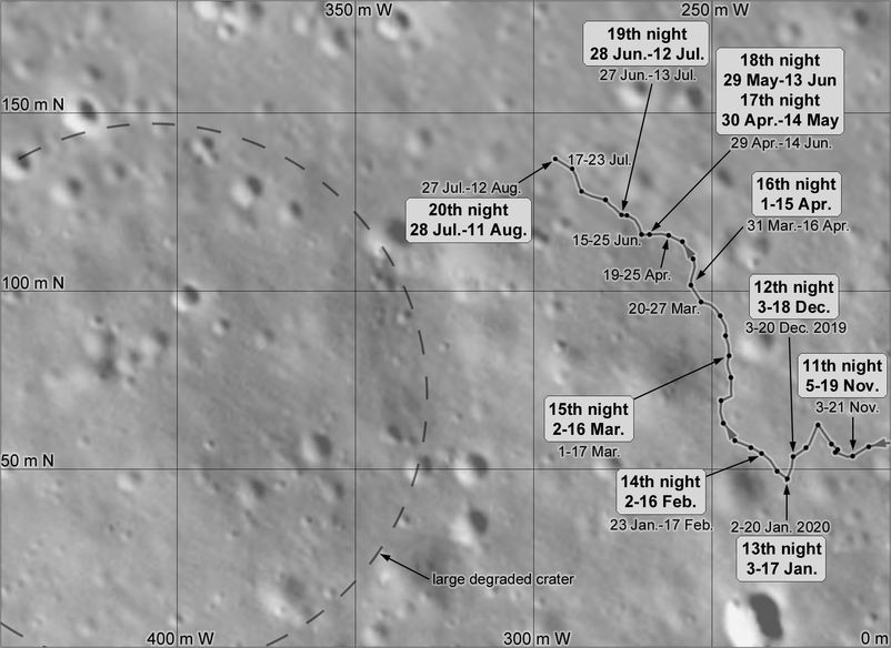 "Юйту-2". Альтернативная карта движения ровера с 12-го по 20-й лунный день. Автор -- Phil Stooke.
