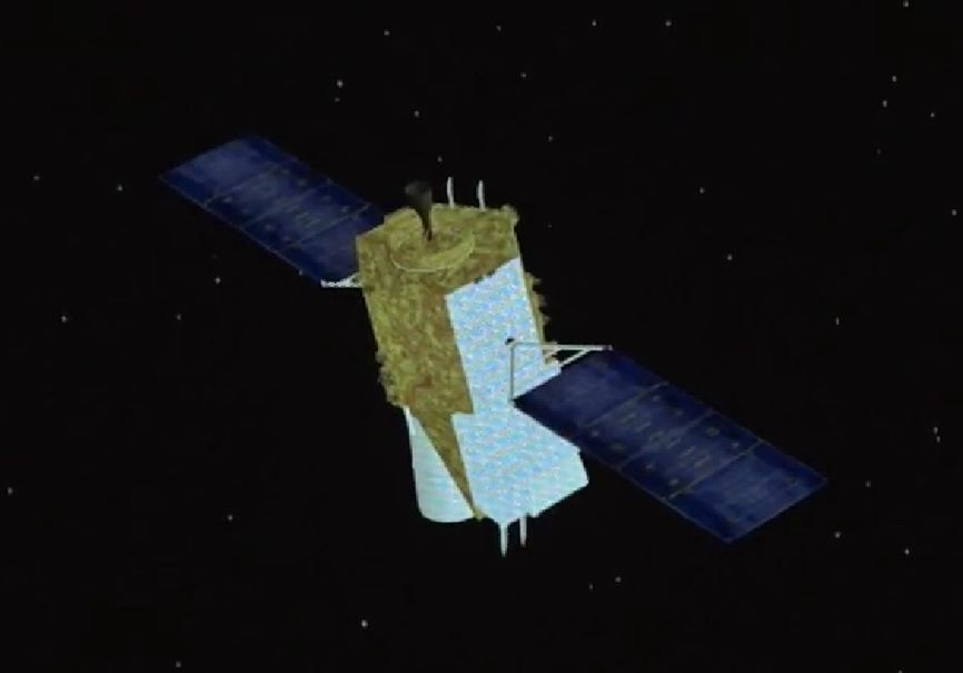 Кадр анимации старта, демонстрирующий внешний вид спутника TJS-5 