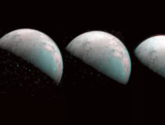 Получены первые снимки необычного льда на северном полюсе Ганимеда