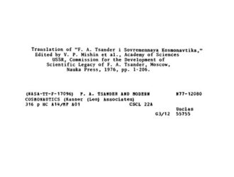 F. A. Tsander and Modern Cosmonautics